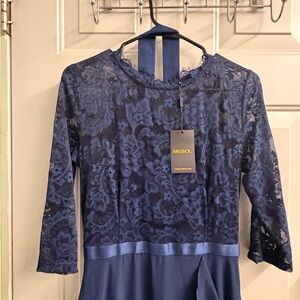 Miusol Deep Blue Floral Lace Dress